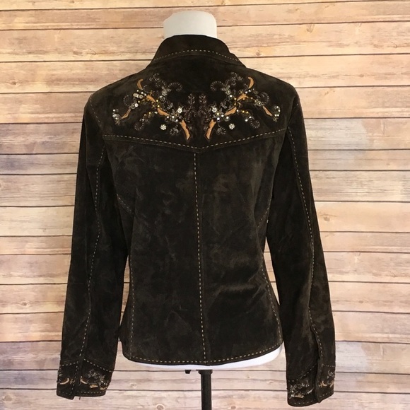 Coldwater Creek Suede Embellished Snap Jacket - Picture 1 of 8